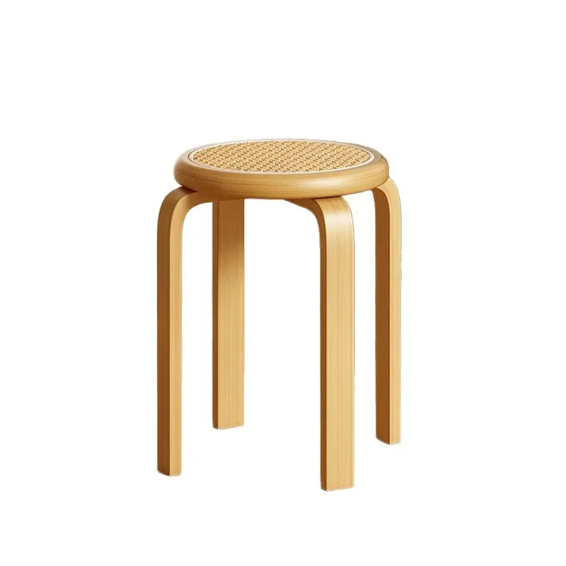 Taburete redondo de ratán de madera maciza, silla de comedor medieval, mesa de té para sala de estar, banco, comedor, taburete de comedor de repuesto