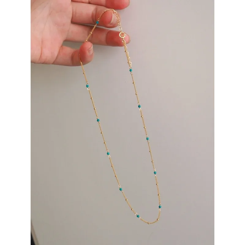 

14-каратное позолоченное бирюзовое тонкое ожерелье на ключице в западном стиле, водонепроницаемое, элегантное, нежное, повседневное ювелирное изделие, подарок для женщин