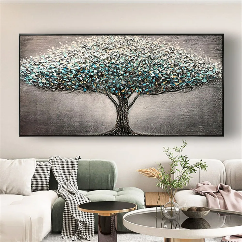 

100% Handmade Wall Art Picture Of Flowers Gold And Green Tree Canvas Drawing Poster Exhibits Home Oil Painting Decor Living Room