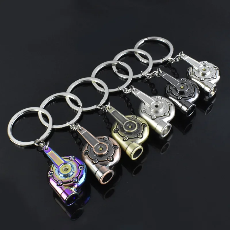 Mini Modification Turbo Turbocharger Engine Keychain Spinning Turbine Key Chain Key Ring Keyfob Car Interior Accessories