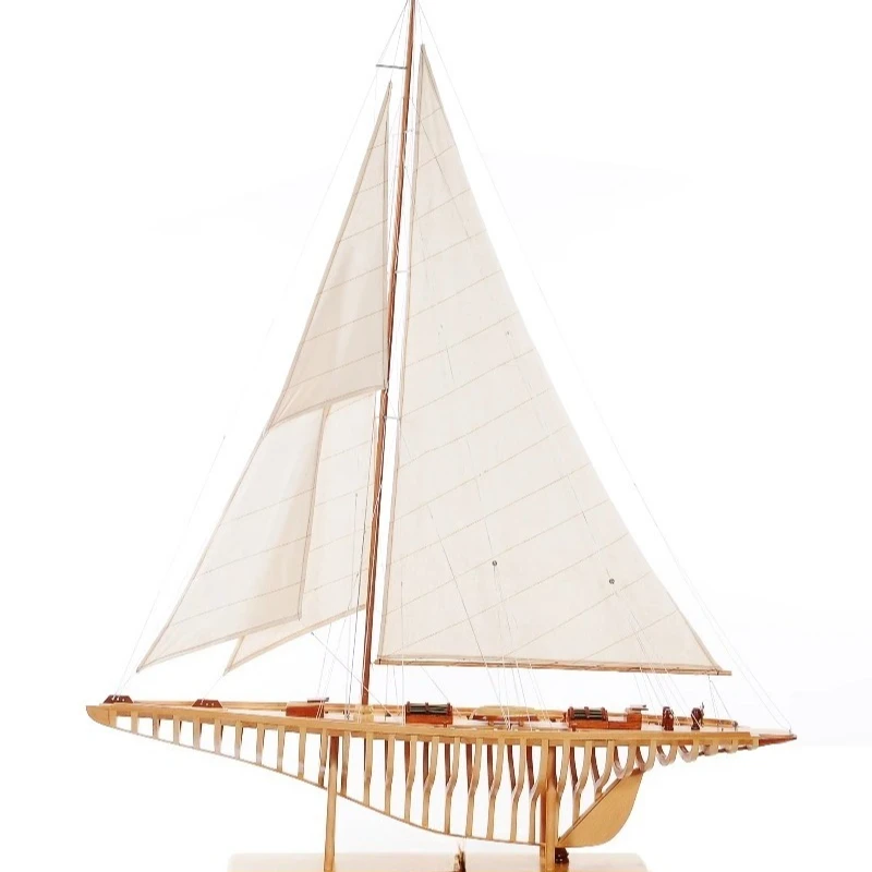 Handmade wooden clover yacht model, cedar nautical decoration craft samples available for gifts
