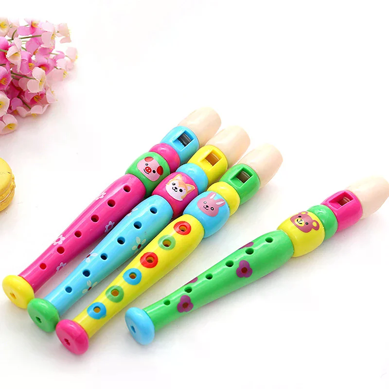 1pc Kids Toys Cartoon Short Flute Sound Kid Woodwind Musical Instrument Type 6-holes Recorder Wooden Flute