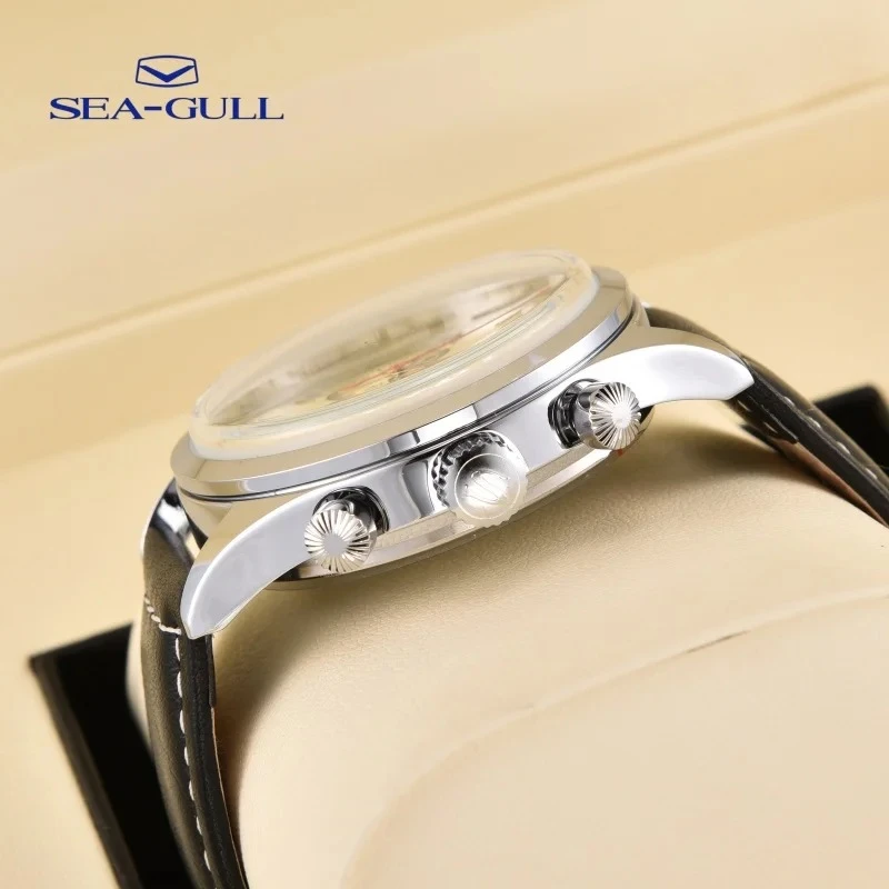 Jam Tangan Quartz Pilot Angkatan Udara Seagull 1963 Vintage, Kronograf Kolom Roda, Jam Tangan Kasual untuk Hiburan