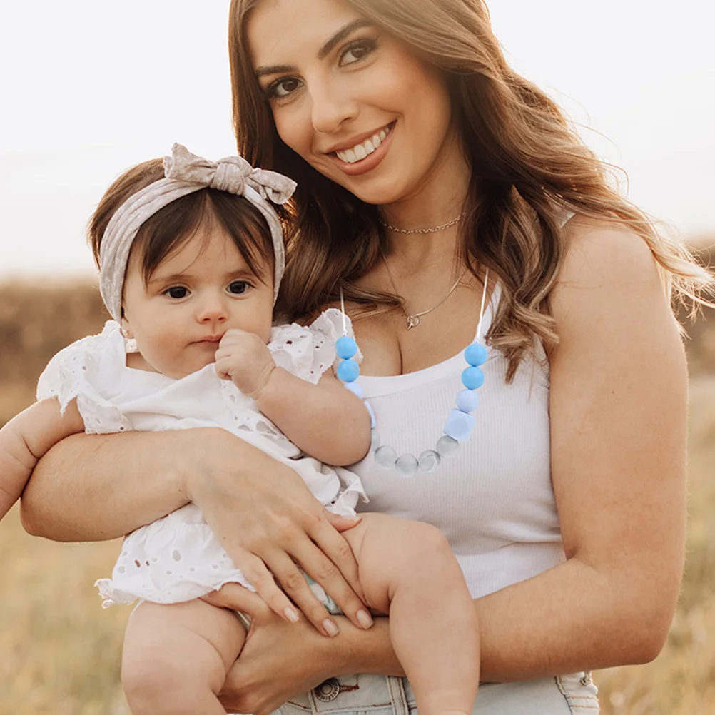 2 szt. Kolorowe naszyjniki do ząbkowania dla niemowląt, silikonowe naszyjniki do żucia dla niemowląt, bezpieczne, bez BPA, rozwiązanie do ząbkowania podczas karmienia piersią