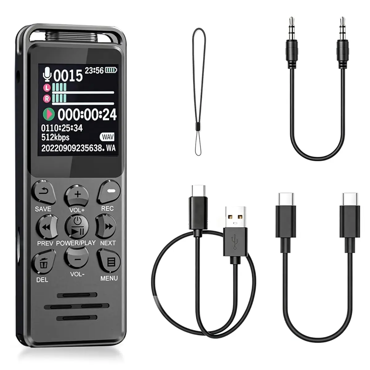 A72U 8GB Digital Voice Recorder HD Audio Recording Smart Voice Recognition A-B Repeat Password Lock Voice Activated USB-C