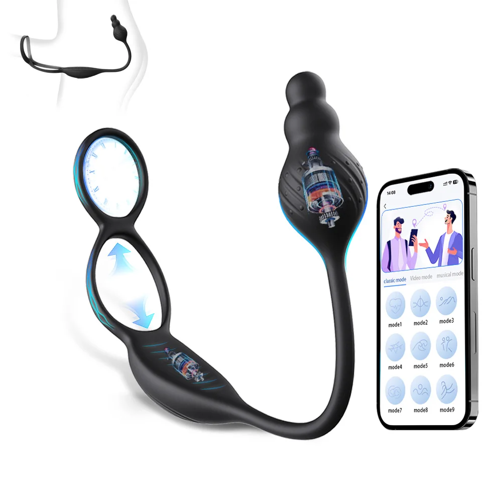 2 in 1 App Controled Vibrating Cock Ring Anal Butt Plug Vvibrator Prostate Massager With Remote 2 Motors Sex Toys For Men