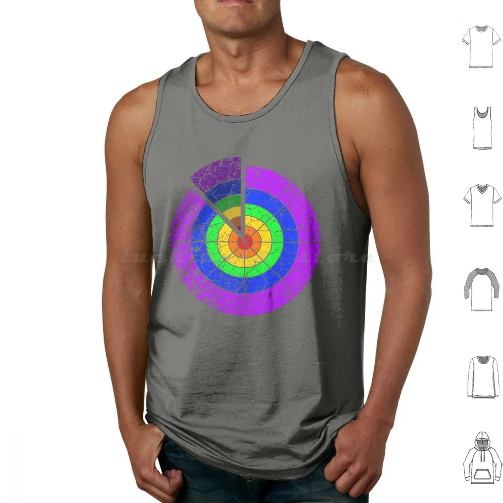 Camisetas sin mangas con objetivo de arcoíris, chaleco sin mangas con gráfico de tarta circular de arcoíris, soporte de segmento, colores de separación coloridos