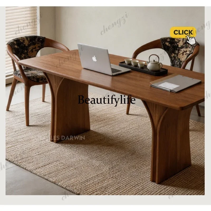 Z138 Solid wood simple modern rectangular medieval dining table Nordic desk tea table