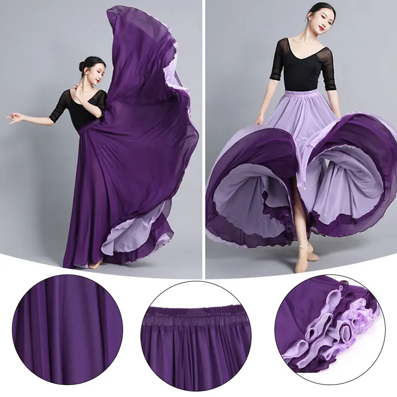 Women Double-side Chiffon Big Swing Skirt 540/720 Degree Classical Dance Skirt Belly Dance Costume Stage Performance Maxi Skirts