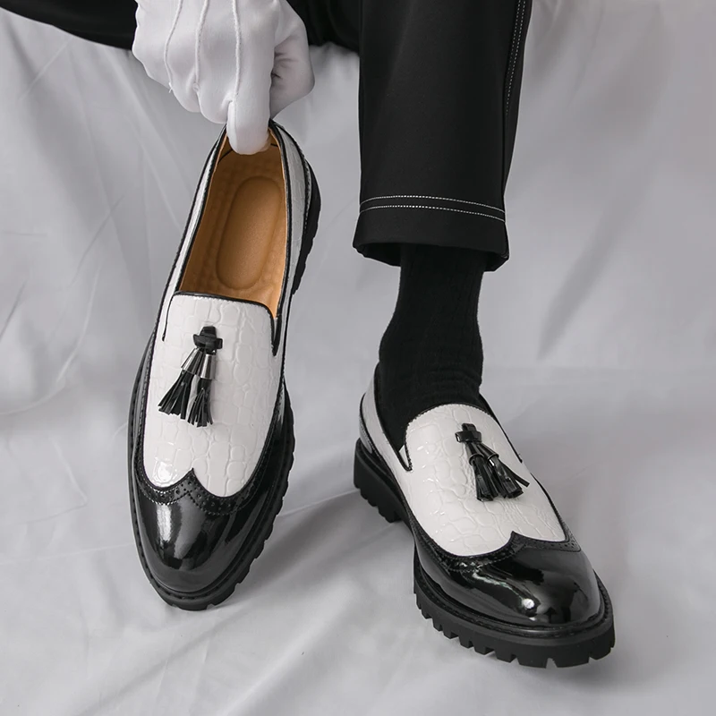 

Кожаная мужская официальная обувь, элитный бренд 2025, мужские лоферы, модельные мокасины, дышащие черные туфли без шнуровки, большие размеры 38-48