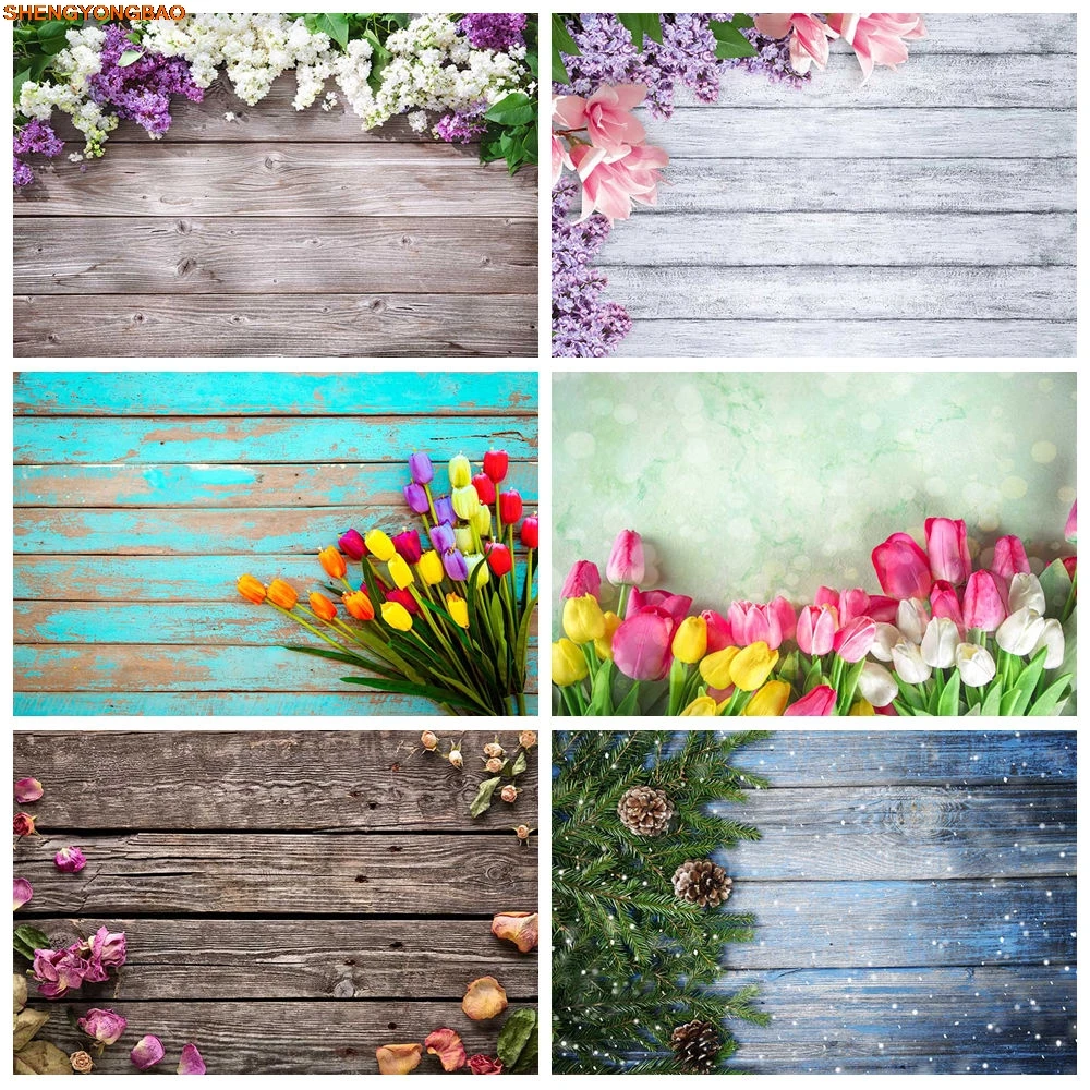 

Flower Wooden Board Photography Background Leaves Tulip Plank Photocall Backdrop Product Shooting Props Studio Wallpaper