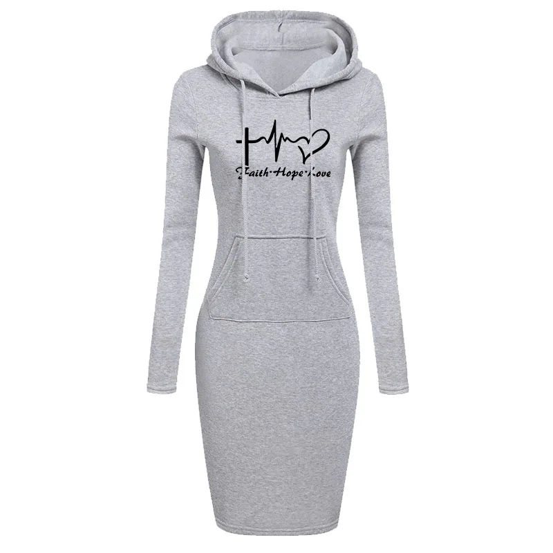 Newest Women Fashion Faith Female Loose Casual Hooded Dress Pullover Sweatshirt Sweater Dress BlouseTop Long Sleeve Hoodies