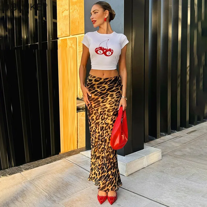 

High Waist Leopard Skirt Woman Fashion Mermaid Long Skirt Sexy Summer Skirts Night Club Outfit