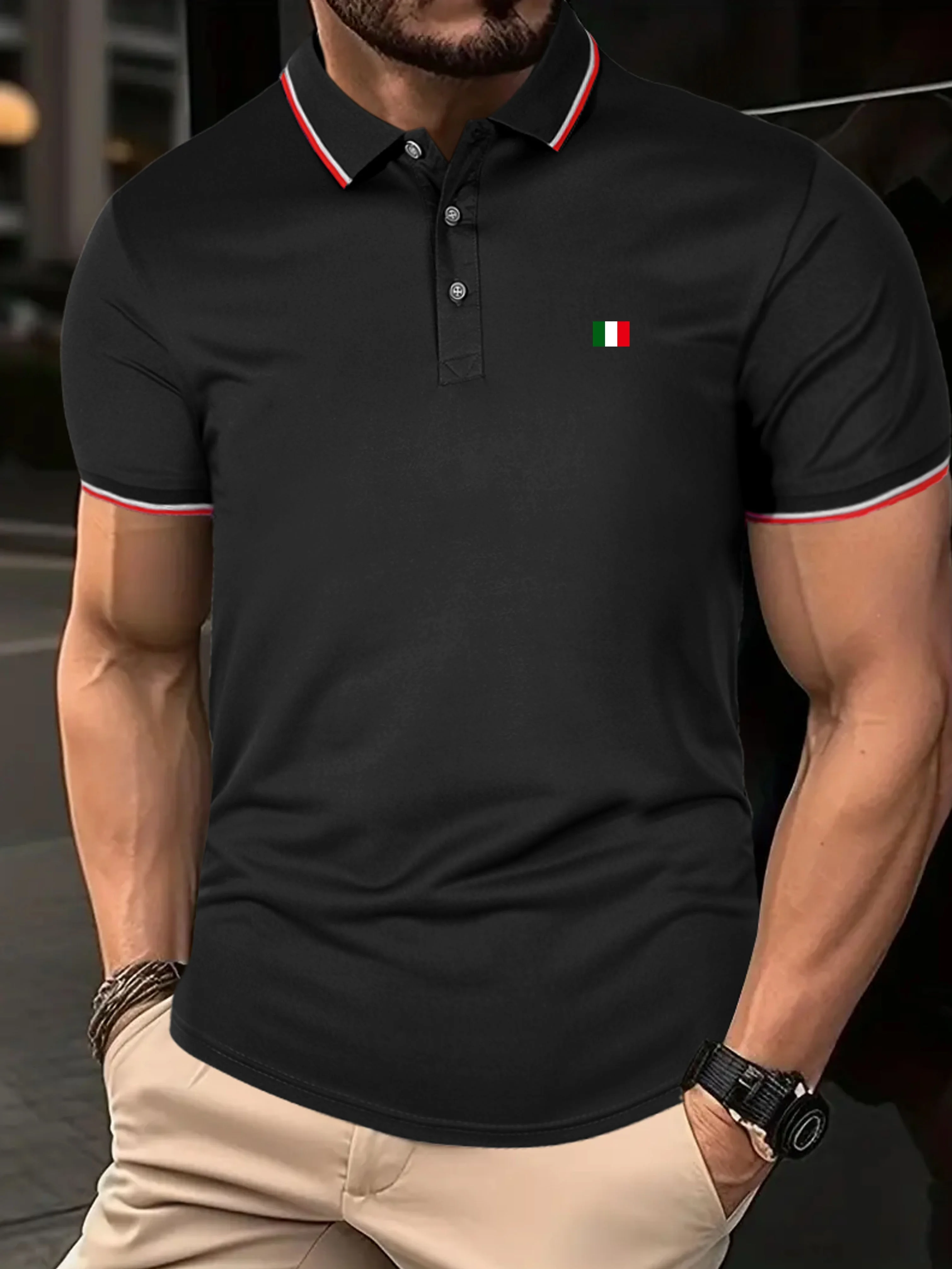 Men's summer cotton fashion casual comfortable breathable loose oversized Italian flag print polo shirt short sleeved top