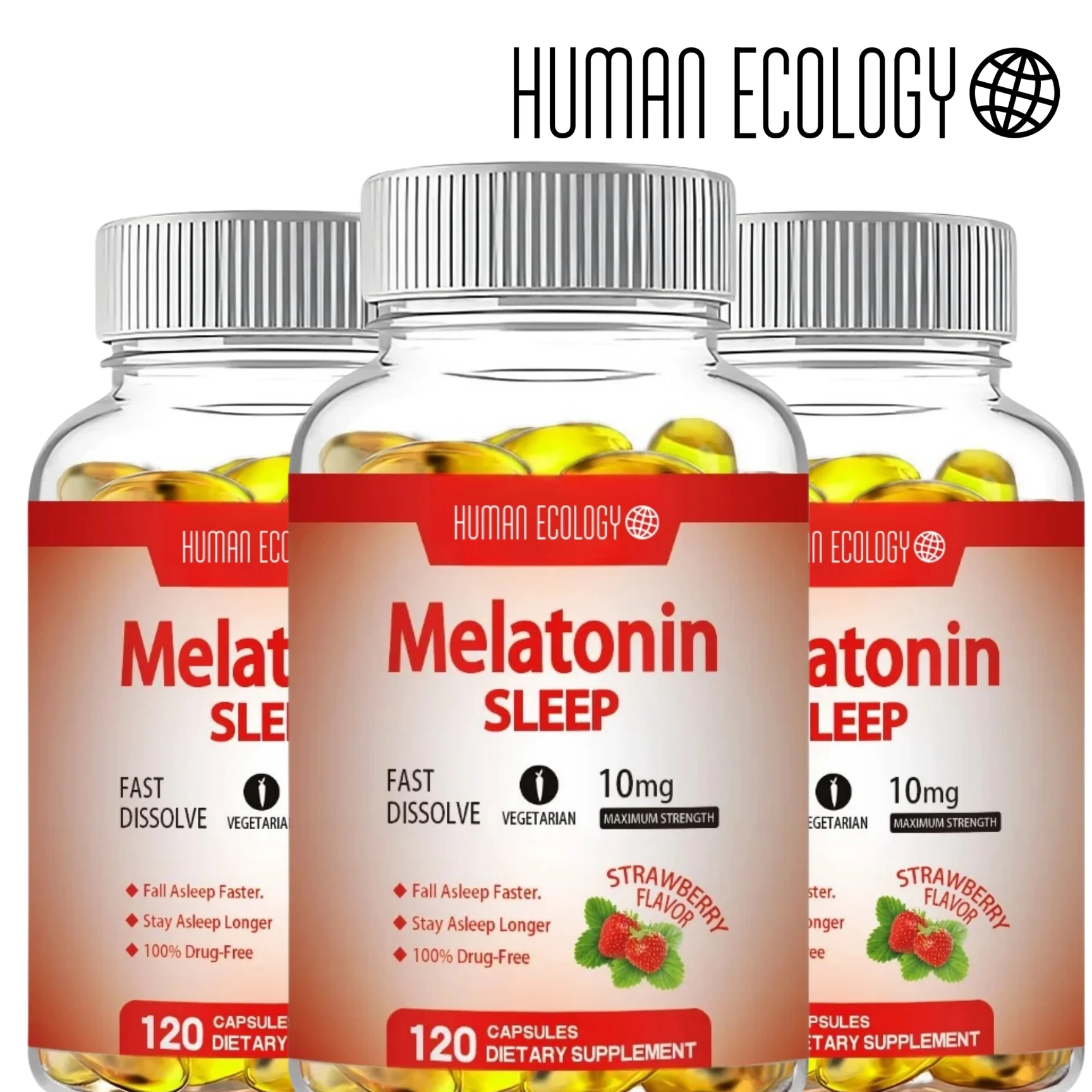 Human Ecology Melatonin 10mg Sleep Aid 120 Strawberry Flavored Capsules for Healthy Sleep