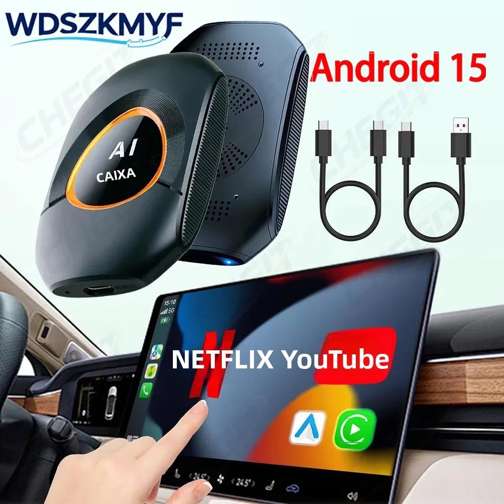 NOVO 2026 Android 15.0 Smart CarPlay AI Box Mirrolink Adaptador Sem Fio CarPlay Android Auto 2G+16G TV Box para YouTube Netflix