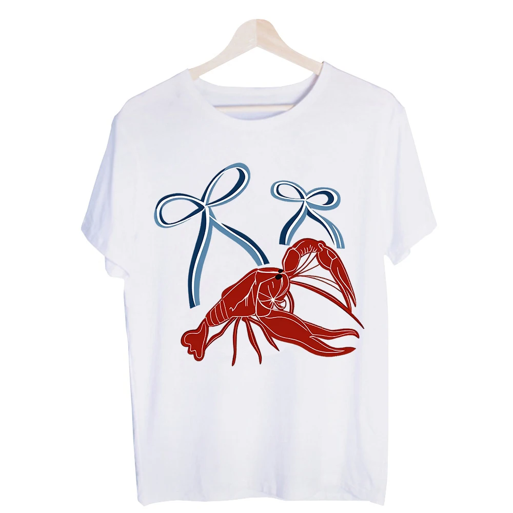 Men's Lobster and Bow Graphic Tee, Short Sleeve Crew Neck T-Shirt for Summer Casual Wear