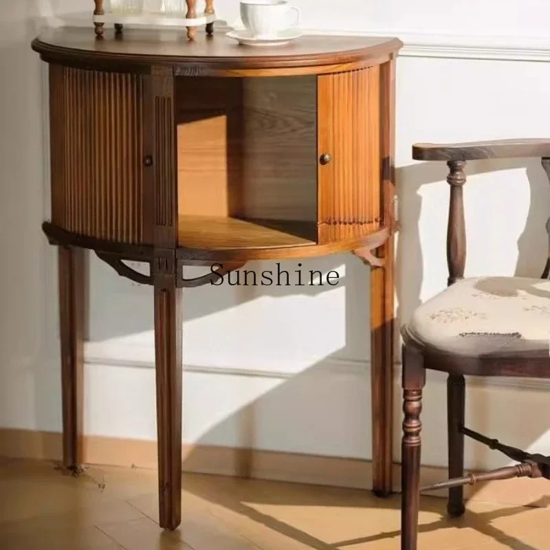 Medieval solid wood small side table American old semi-round entry foyer entrance storage locker  FT