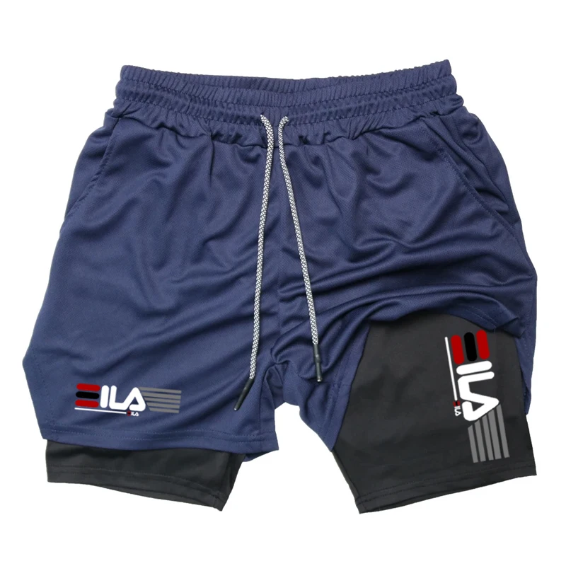 Męskie spodenki kompresyjne letnia siłownia Fitness2 w 1 dwuwarstwowe oddychające spodenki sportowe do biegania Casual szybkoschnące spodenki plażowe