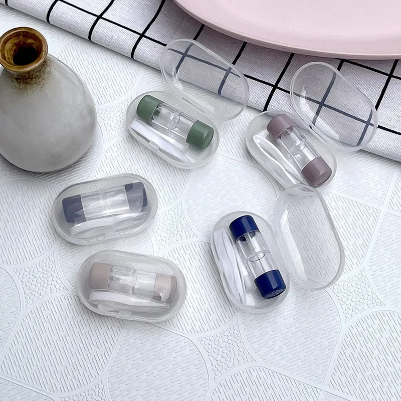 Transparent Portable Contact Lens Cases with Tweezers Women Cute Contact Lenses Boxs Travel Kits Holder Eyewear Accessories