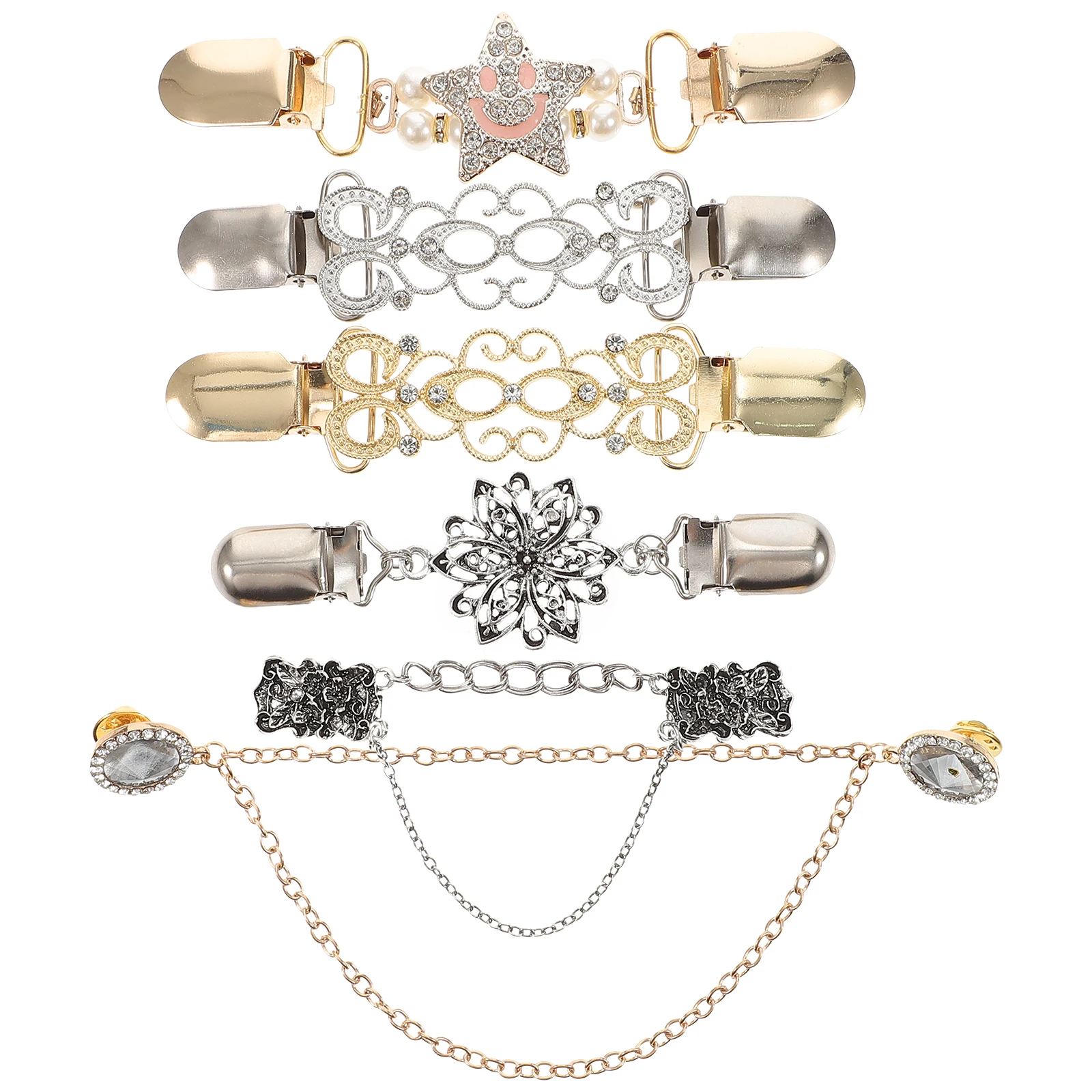 

6 pcs Vintage Sweater Clips Cardigan Clasp Shawl Pin For Women Brooch Metal Chain Clip Clothing Accessory Fashion Decor