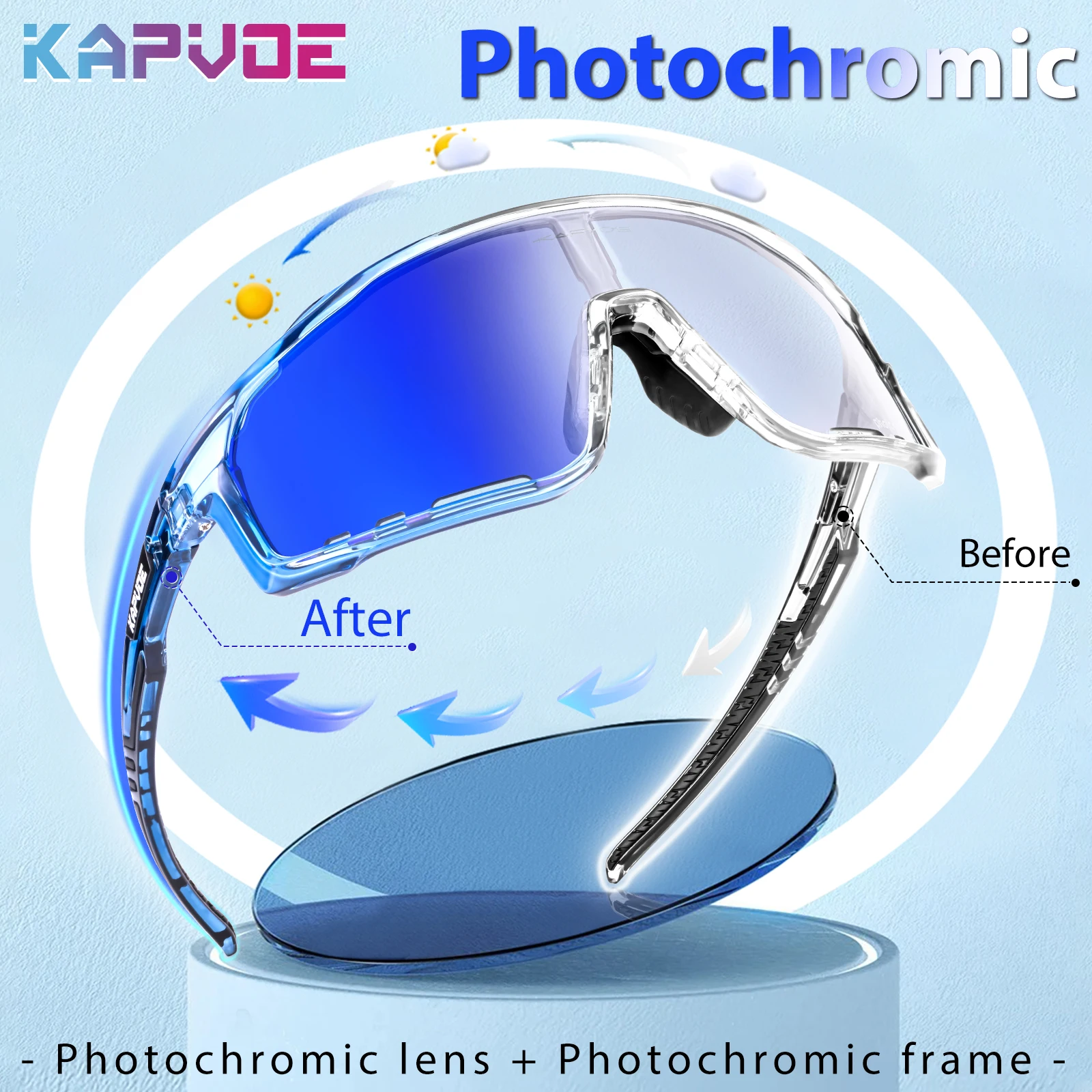 

Фотохромные спортивные очки Kapvoe для мужчин и женщин, модные велосипедные очки UV400, солнцезащитные очки, уличные спортивные очки для бега, вождения, бейсбола