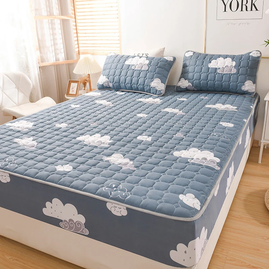 

WOSTAR Thicken quilted mattress cover home double bed printed elastic fitted sheet 120/150/180/200cm king size protector pad