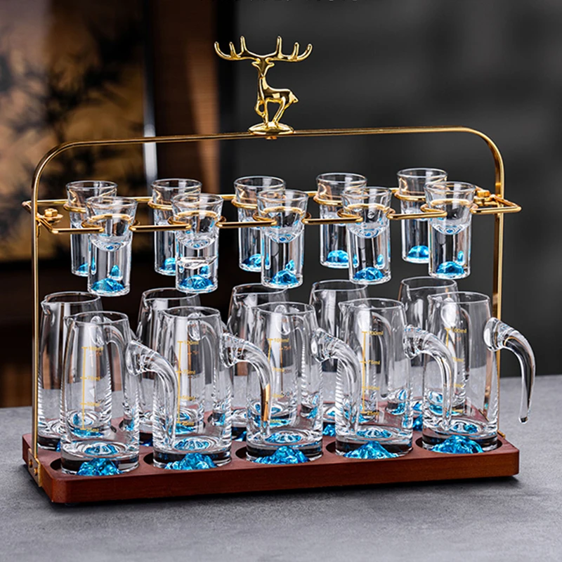 

High-End Chinese Style Crystal Glass White Wine Cup Set Home Use Single Cup Bullet Cup Liquor Server with Cup Holder
