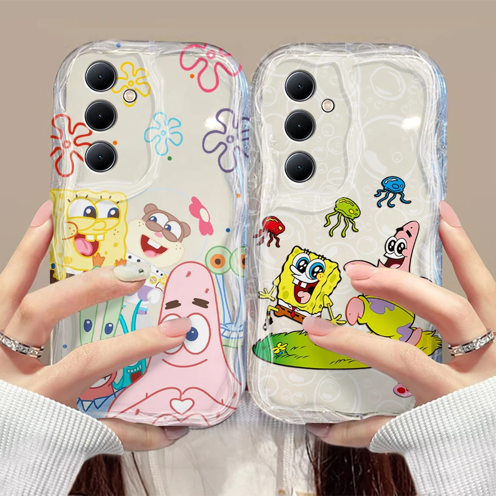 Cute Patricks Star SpongeBobs 3D Wave Case For Samsung A73 A72 A71 A55 A54 A53 A35 A34 A33 A25 A24 A23 A15 A14 A05 4G 5G Cover