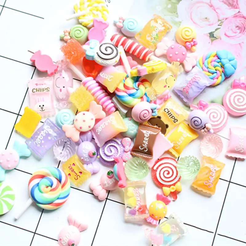 30Pcs Random Mixed Candy Resin Ornament Accessories For Art Decorations Assorted Colors and Shape