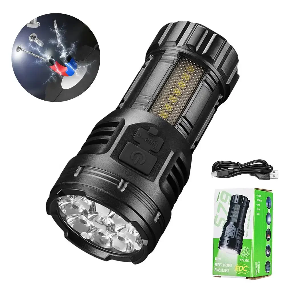 

9LED High Power COB Flashlights Rechargeable Camping Spotlight with Side Light 3 Lighting Modes for Camping Adventure Outdoor