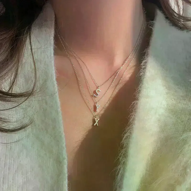 Fashion Shining A-Z Letter Pendant Charm Necklace 26 Initial Alphabet Name Clavicle Chain Party Jewelry Gift