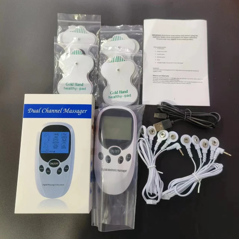 Dual Channel Electric TENS Physiotherapy Massager Relax Muscle Stimulator + 8 Gel Electrode Pads Health Care