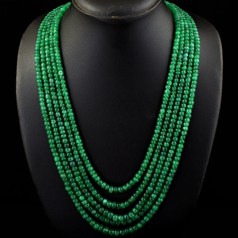 

Round Shape 640.00 Cts Natural 5 Line Green Emerald Beads Necklace NK-06E262