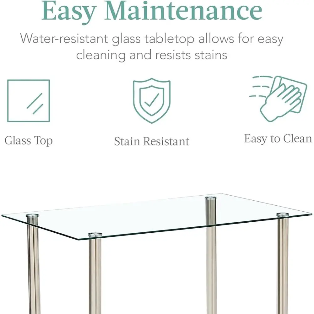 Ensemble de table à manger rectangulaire à 4 places avec dessus en verre et chaises en simili cuir pour la cuisine de la maison