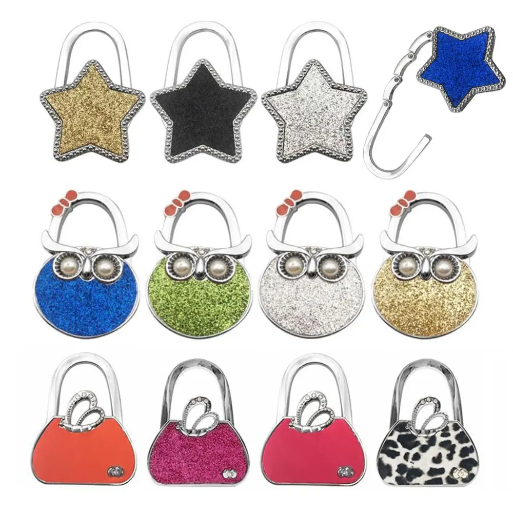 Portable Star Shape Handbag Hook Shiny Folding Table Edge Handbag Hanger for Home Keychain Cute Bag Pendant Multi-Purpose Hooks