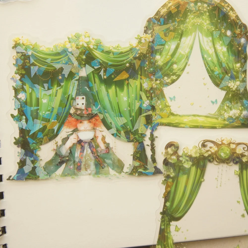 

10pcs Laser Diamond Pattern Deluxe French Window Curtain Style PVC Sticker Scrapbooking DIY Gift Packing Label Decoration Tag