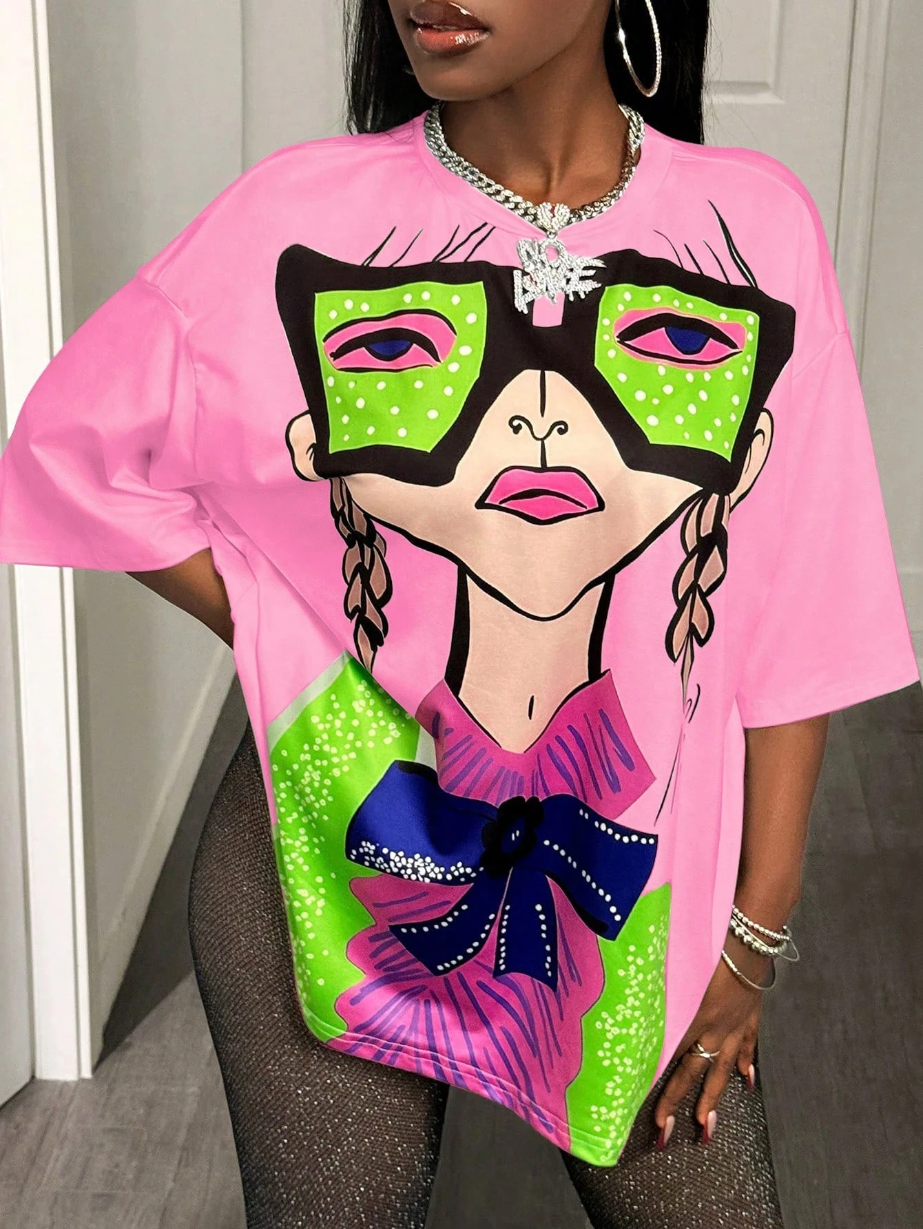 BamGleam المتضخم تي شيرت فضفاض عادية الهيب هوب نمط الجرافيك المطبوعة المرأة تي شيرت الصيف موضة Y2k السيدات الملابس كوع تي أنثى