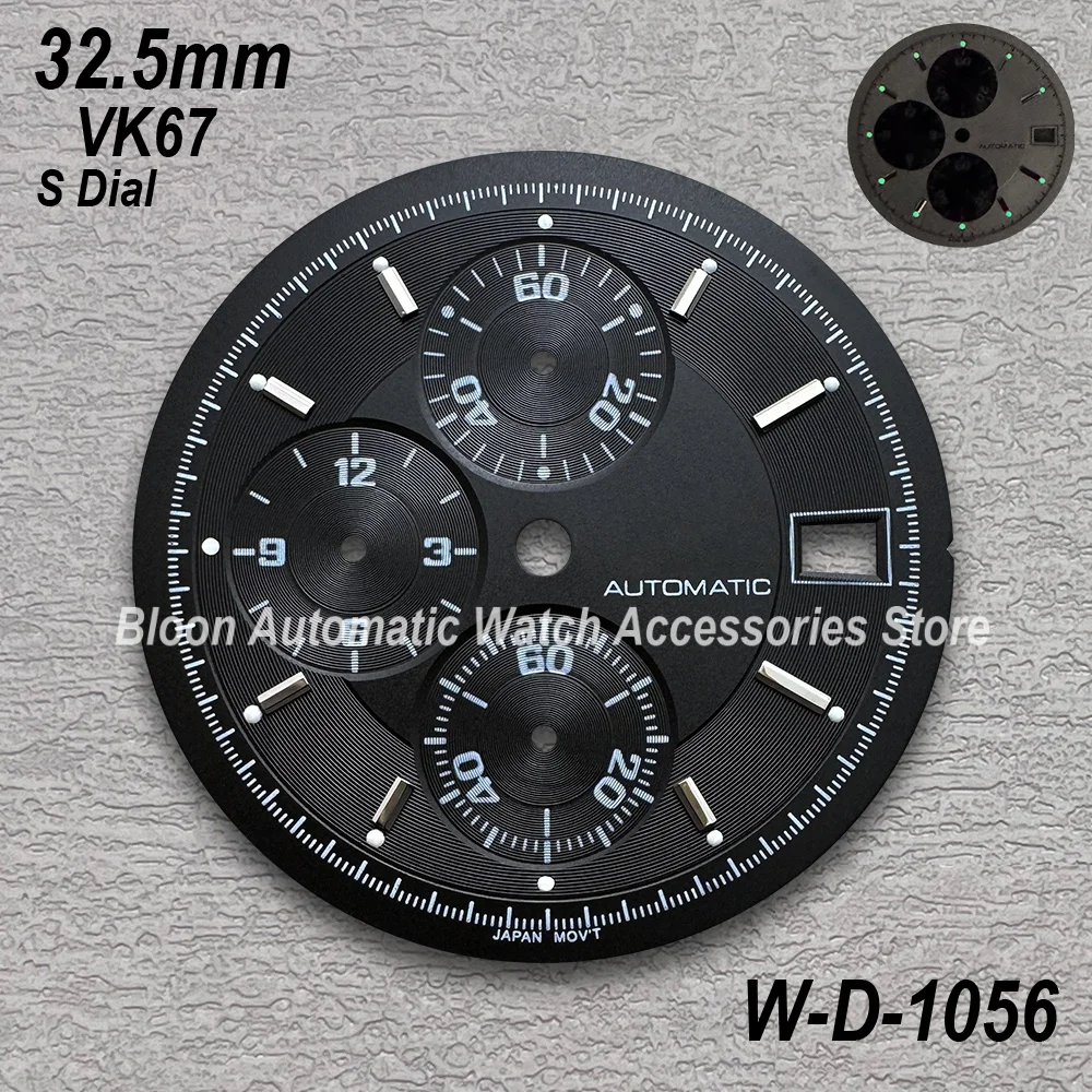 32.5mm S Logo Speed Dial Fit VK67 Movement Green Luminous High Quality Black/White Watch Modification Accessories