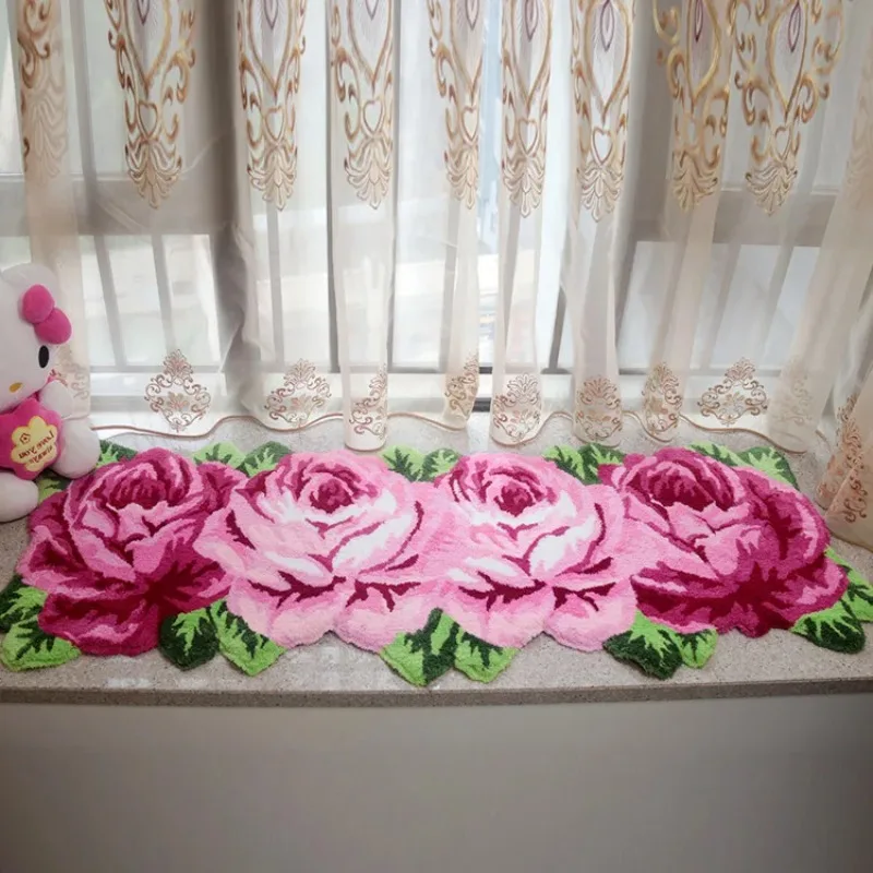 Top Quality 3D Flocking Rose Mat Handmade Rose Carpet Purple Plush Art Rug For Home Decoration Wedding Floor Carpets