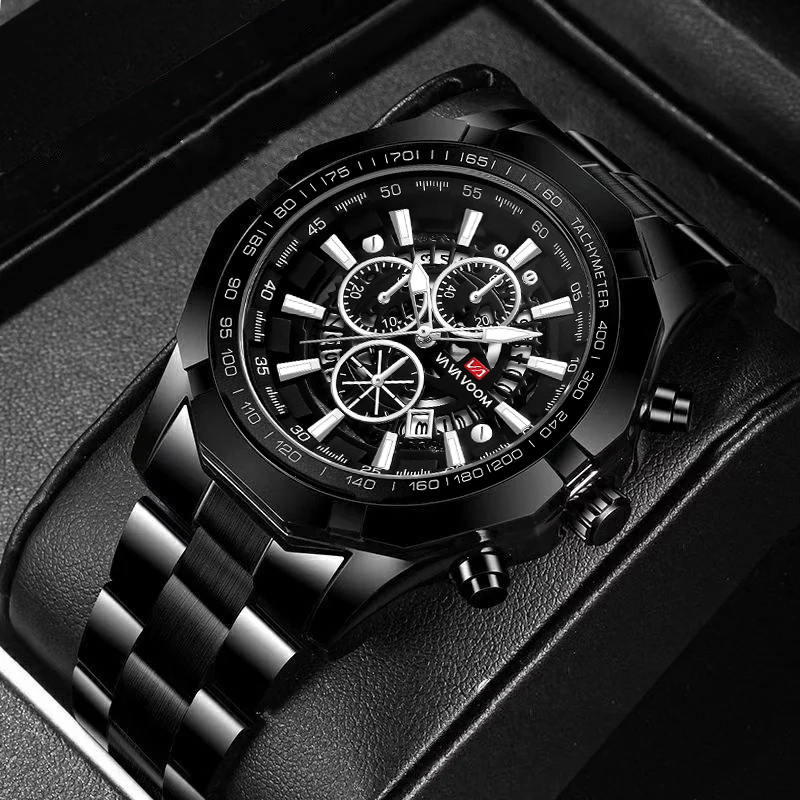 

Luxury Men's Watch VA VA VOOM Top Brand Hollow Out Design Watch Calendar Luminous Function Waterproof Quartz Watches For Men