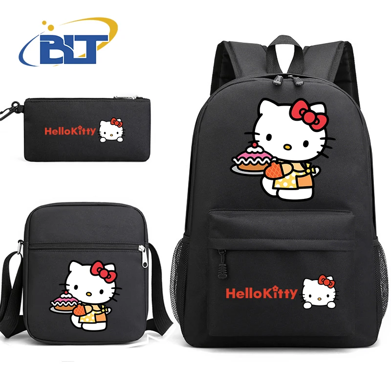 MINISO HeIIoKitty printed student school bag set children's backpack shoulder bag pencil case three-piece set