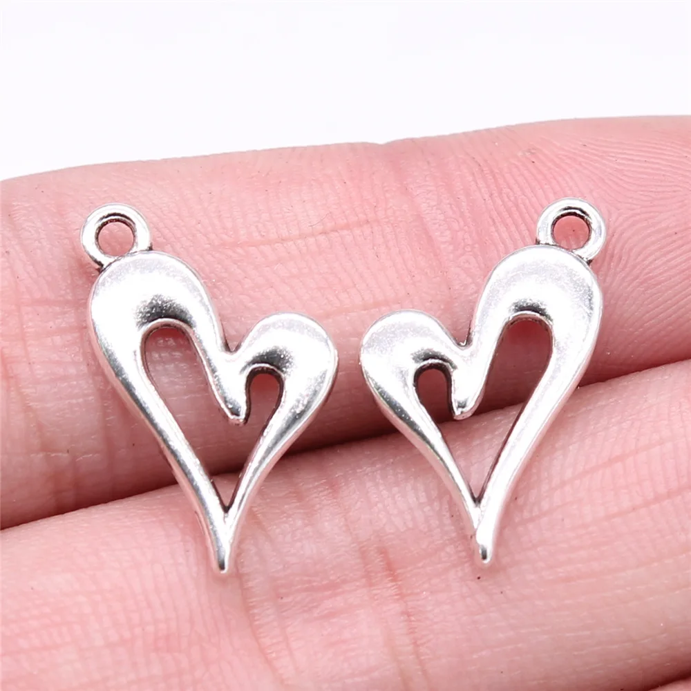 20pcs Antique Bronze Silver Color Pendants Making DIY Handmade Tibetan Finding Jewelry Hollow Heart Charms For Jewelry Making