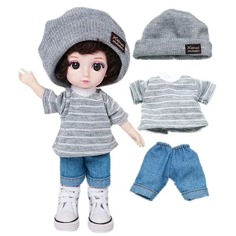 16cm Doll\'s Clothes Suit for 1/8 Bjd with Hat Accessories for Ob11 Shirt