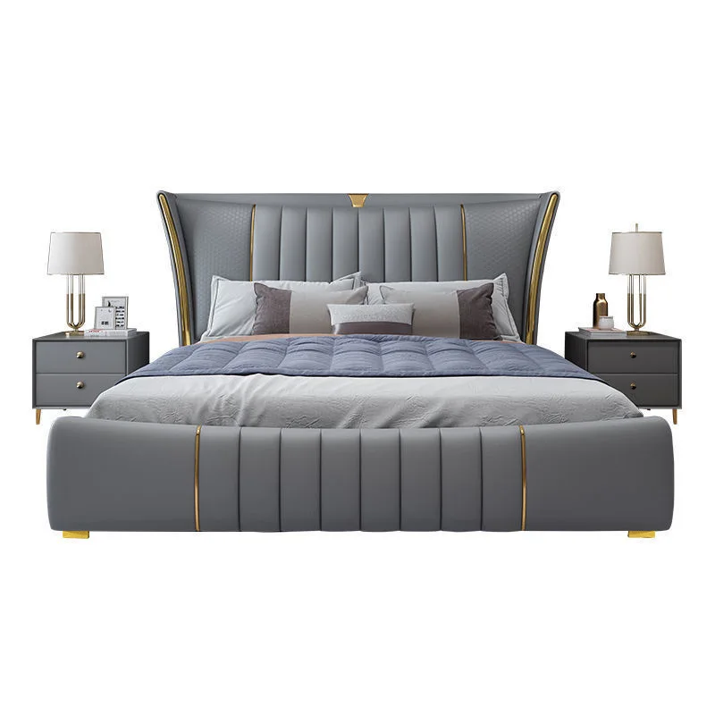 

Light luxury Italian leather bed Modern simple 1.8 meters Internet celebrity soft bag wedding bed
