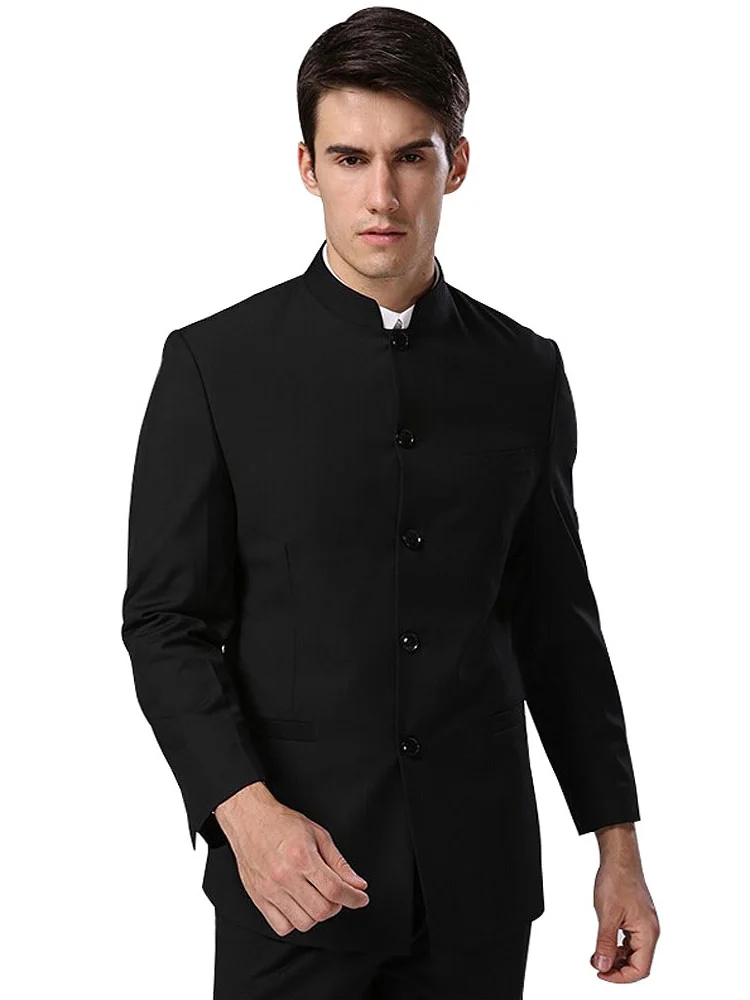 

Men's Formal Busin Suit Chinese T Jaet Pants Stand Fit Busin Gentleman Polyester Viscose Fiber Button Decor