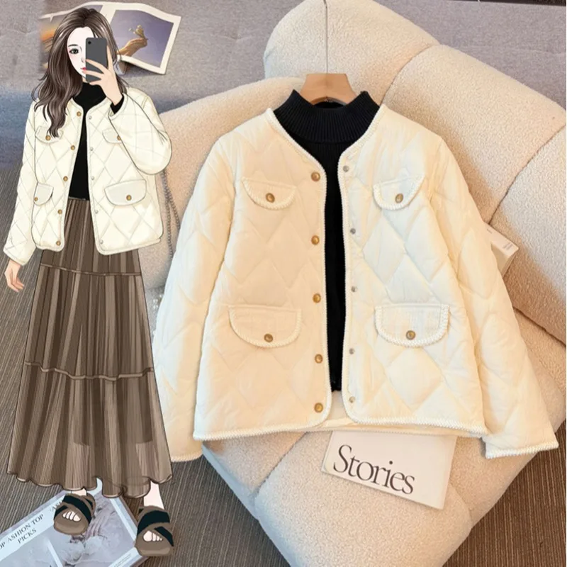 

Осенне-зимнее женское хлопковое пальто 2025 года, новинка, большие размеры, для стройных фигур, стеганое, теплое, в стиле минимализм, длинное, с рукавами-фонариками