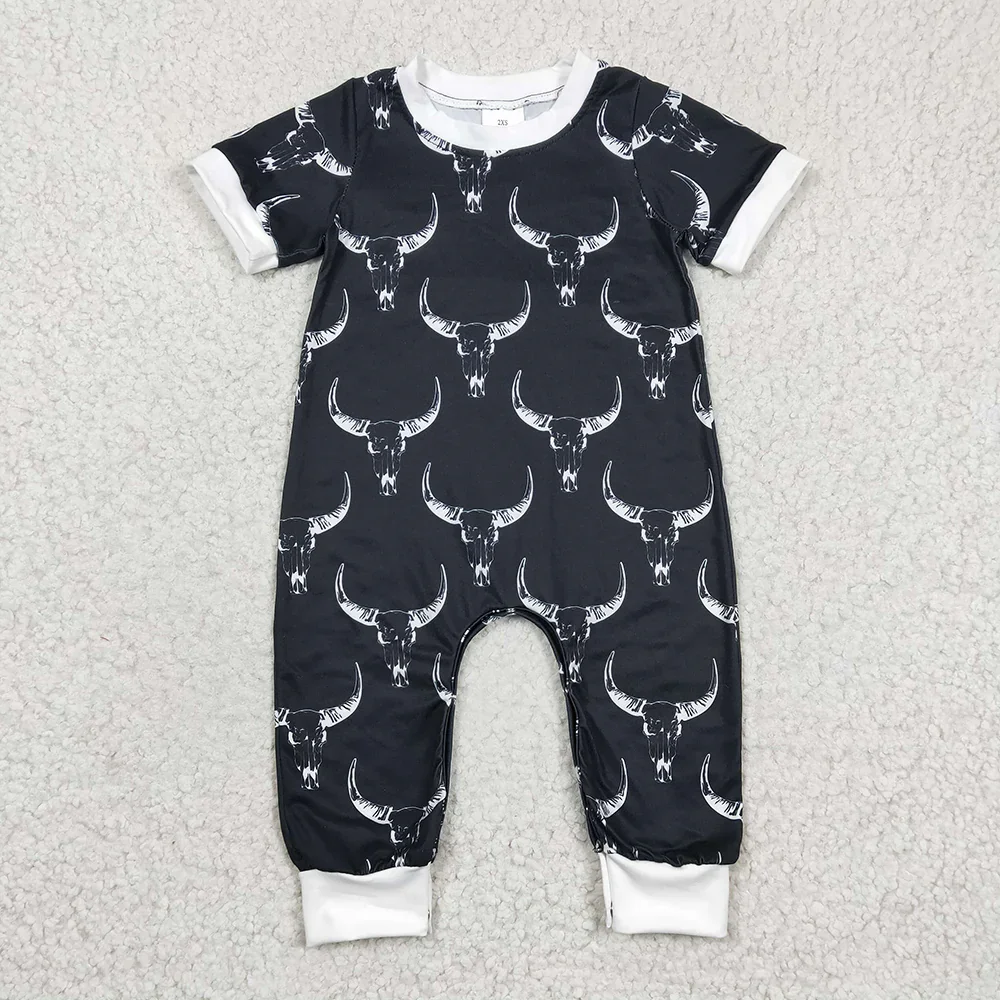 New Fashion Sibling Baby Girls Boys Western Cow Short Sleeve Rompers Wholesale Boutique Children Clothes