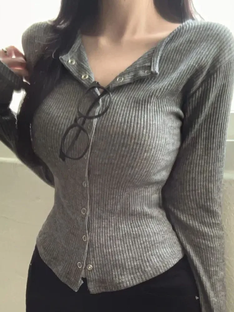 เสื้อคาร์ดิแกนถักแบบเปิด Pure Desire สำหรับผู้หญิง ฤดูใบไม้ร่วง ฤดูหนาว ทรงเข้ารูป สไตล์เกาหลี แฟชั่นลำลอง