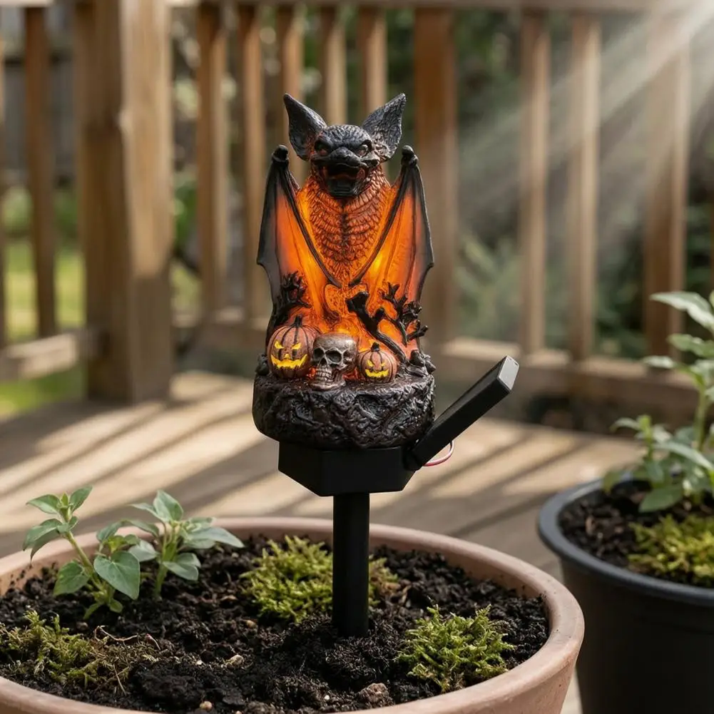 Waterproof Resin Outdoor Decor Spooky Lawn Statue for Halloween Solar Powered Dragon Garden Stake Light Bat Pumpkin for Yard